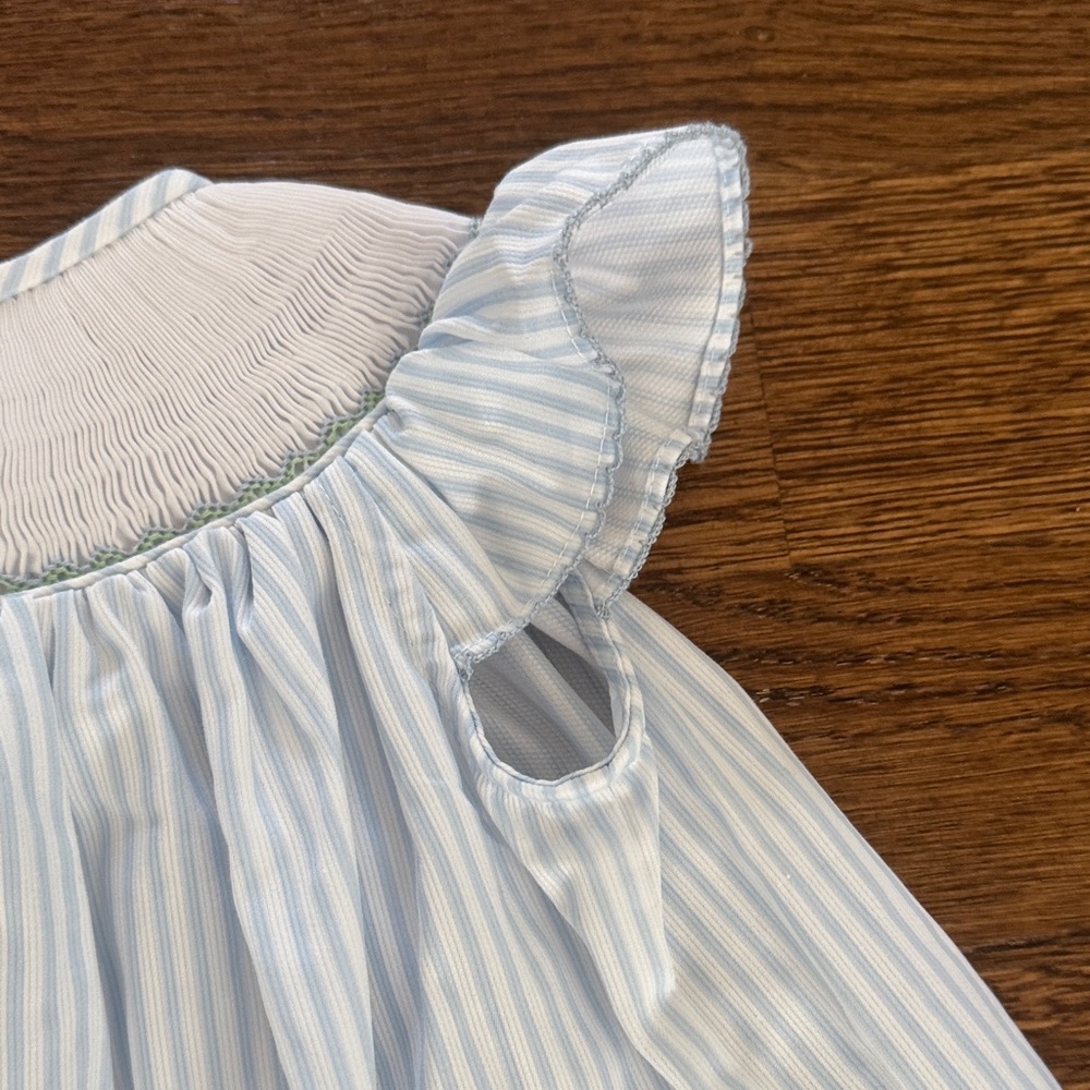 Ruth And Ralph Blue Stripe Floral Smocked Helen Dress - Picture 15 of 16